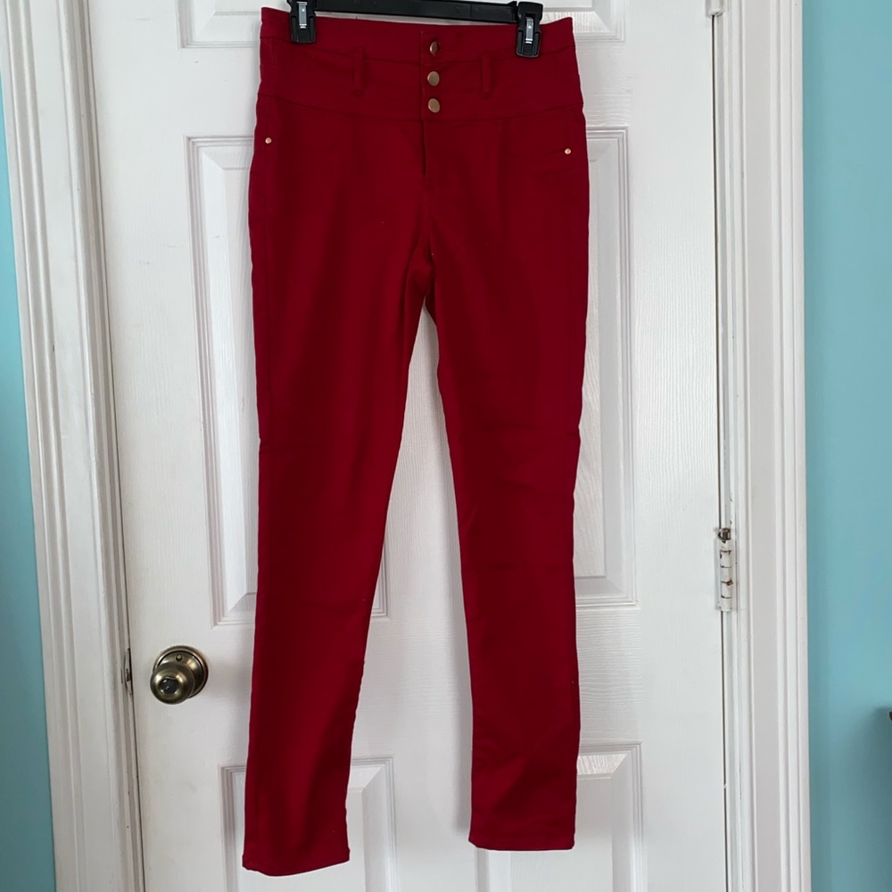 Worn once red high top skinny jeans